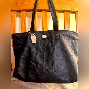 Coach Large Embossed Leather Tote Bag